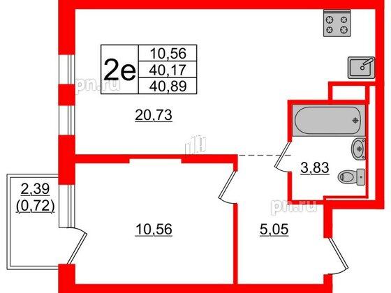 Квартира в ЖК Новые Лаврики, 1 комнатная, 40.89 м², 11 этаж