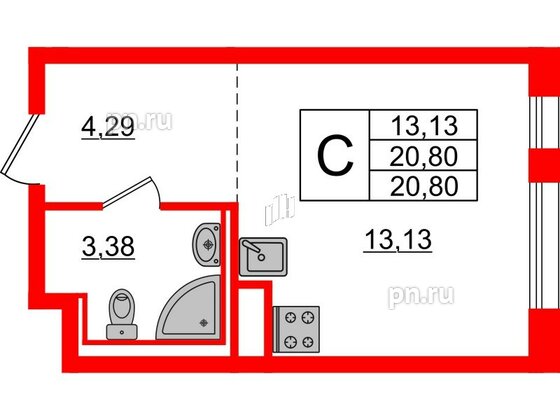 Квартира в ЖК Новые Лаврики, студия, 20.8 м², 3 этаж