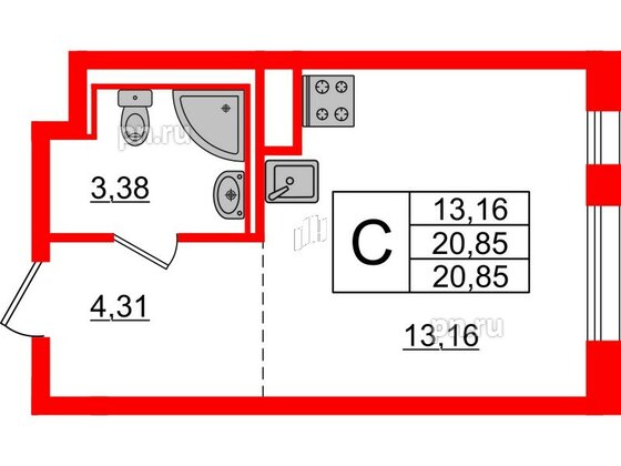 Квартира в ЖК Новые Лаврики, студия, 20.85 м², 5 этаж