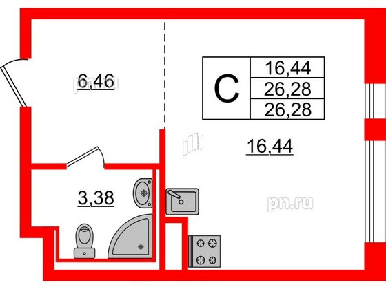 Квартира в ЖК Новые Лаврики, студия, 26.28 м², 5 этаж