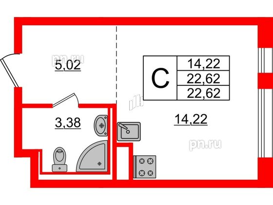 Квартира в ЖК Новые Лаврики, студия, 22.62 м², 3 этаж