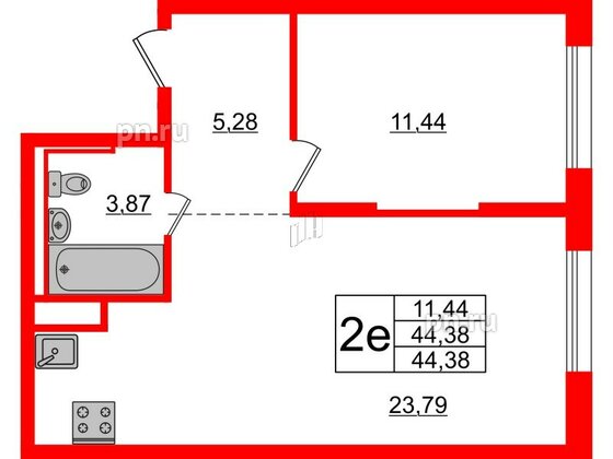 Квартира в ЖК Новые Лаврики, 1 комнатная, 44.38 м², 5 этаж