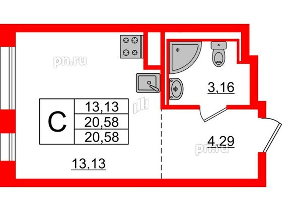 Квартира в ЖК Новые Лаврики, студия, 20.58 м², 5 этаж