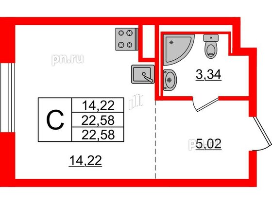 Квартира в ЖК Новые Лаврики, студия, 22.58 м², 4 этаж