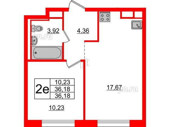 Квартира в ЖК Новые Лаврики, 1 комнатная, 36.18 м², 12 этаж