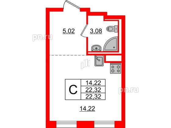 Квартира в ЖК Новые Лаврики, студия, 22.32 м², 5 этаж