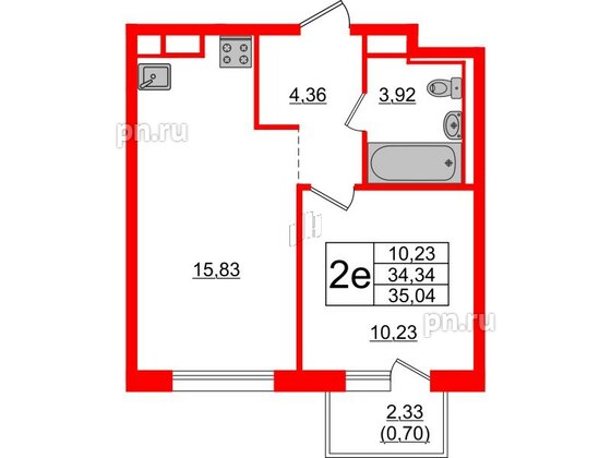 Квартира в ЖК Новые Лаврики, 1 комнатная, 35.04 м², 7 этаж