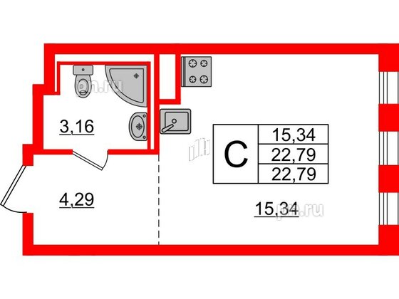 Квартира в ЖК Новые Лаврики, студия, 22.79 м², 5 этаж