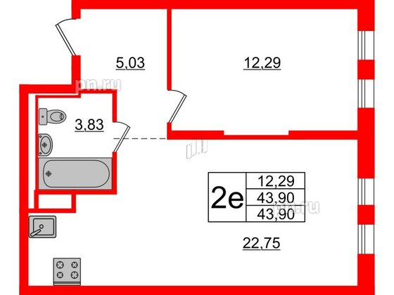 Квартира в ЖК Новые Лаврики, 1 комнатная, 43.9 м², 3 этаж