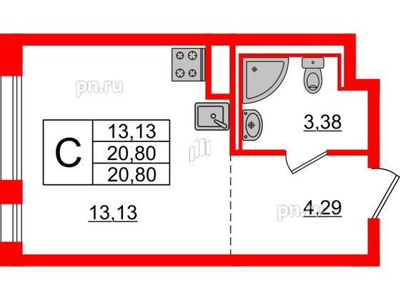 Квартира в ЖК Новые Лаврики, студия, 20.8 м², 5 этаж