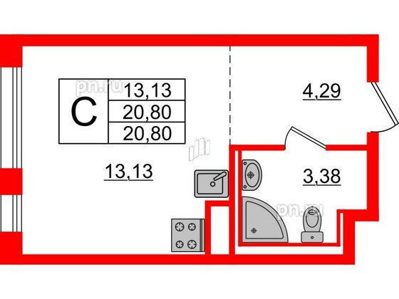 Квартира в ЖК Новые Лаврики, студия, 20.8 м², 7 этаж