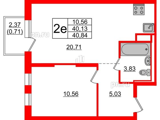 Квартира в ЖК Новые Лаврики, 1 комнатная, 40.84 м², 9 этаж