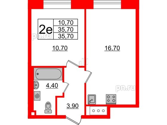 Квартира в ЖК Большая Охта, 1 комнатная, 35.7 м², 6 этаж