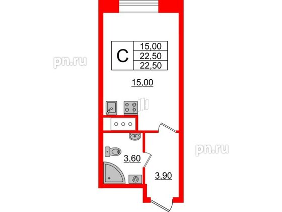 Квартира в ЖК Большая Охта, студия, 22.5 м², 6 этаж