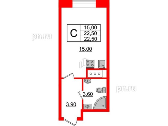 Квартира в ЖК Большая Охта, студия, 22.5 м², 8 этаж