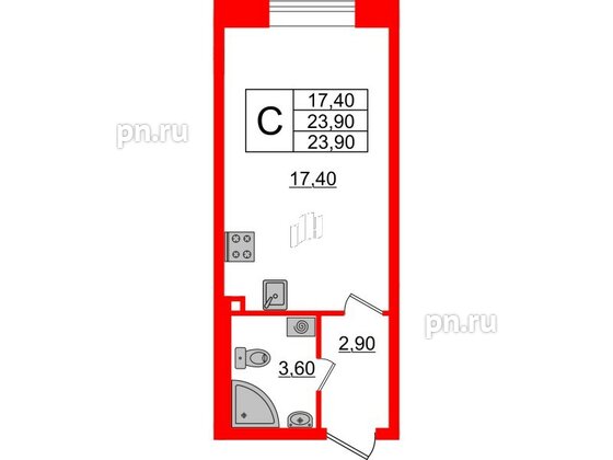 Квартира в ЖК Большая Охта, студия, 23.9 м², 2 этаж