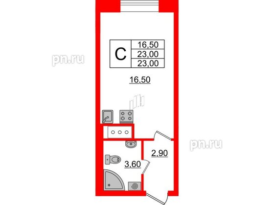 Квартира в ЖК Большая Охта, студия, 23 м², 6 этаж