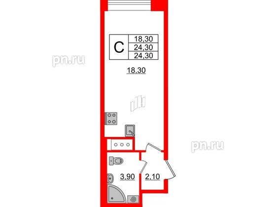 Квартира в ЖК Большая Охта, студия, 24.3 м², 8 этаж