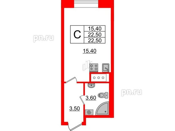 Квартира в ЖК Большая Охта, студия, 22.5 м², 6 этаж