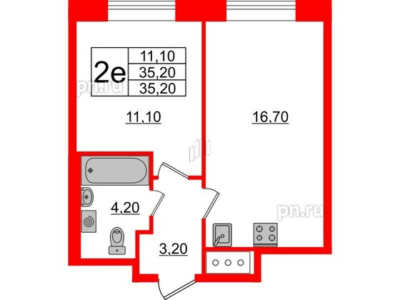 Квартира в ЖК Большая Охта, 1 комнатная, 35.2 м², 10 этаж