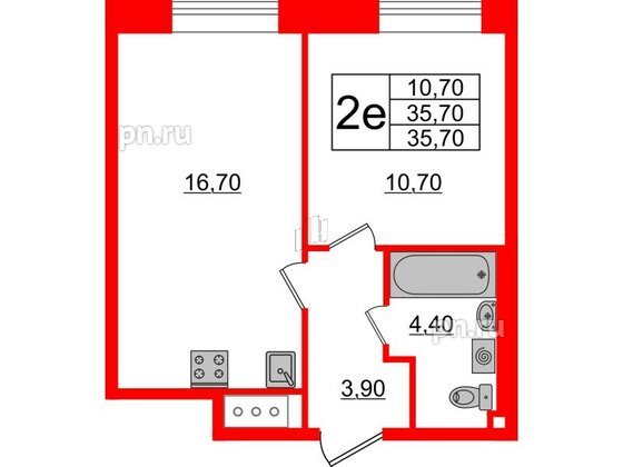 Квартира в ЖК Большая Охта, 1 комнатная, 35.7 м², 7 этаж