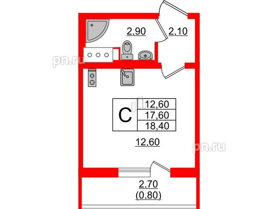 Квартира в ЖК 'Цветной город', студия, 18.4 м², 5 этаж