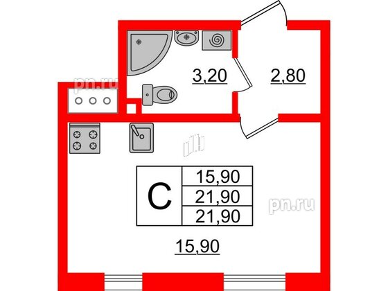 Квартира в ЖК Ржевский парк, студия, 21.9 м², 11 этаж