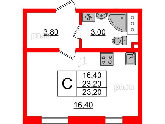 Квартира в ЖК Ржевский парк, студия, 23.2 м², 11 этаж