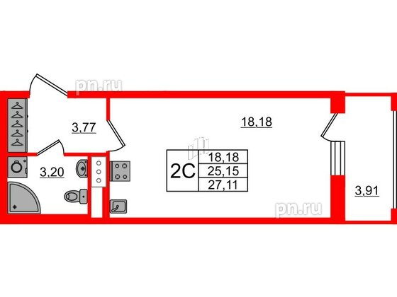 Квартира в ЖК «Город звёзд», студия, 25.15 м², 3 этаж