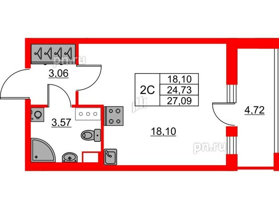 Квартира в ЖК «Город звёзд», студия, 24.73 м², 11 этаж