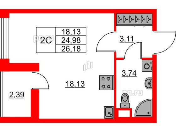 Квартира в ЖК «Город звёзд», студия, 24.98 м², 1 этаж