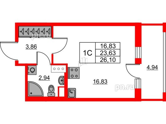 Квартира в ЖК «Город звёзд», студия, 23.63 м², 20 этаж