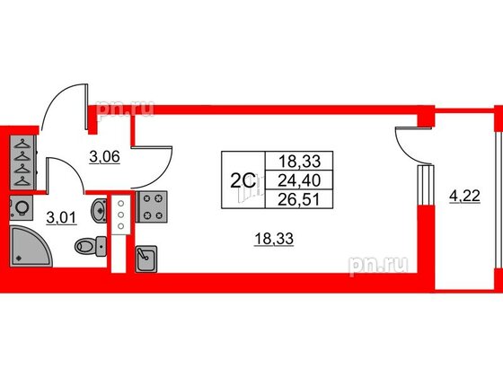 Квартира в ЖК «Город звёзд», студия, 24.4 м², 7 этаж