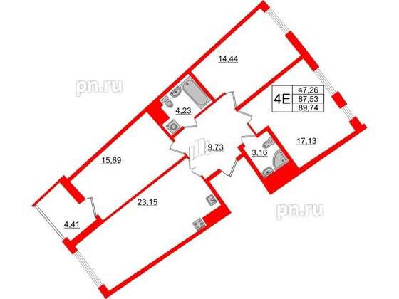 Квартира в ЖК Морская набережная.SeaView 2, 3 комнатная, 89.74 м², 3 этаж