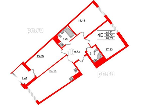 Квартира в ЖК Морская набережная.SeaView 2, 3 комнатная, 89.74 м², 13 этаж