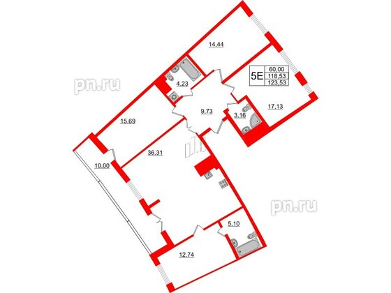 Квартира в ЖК Морская набережная.SeaView 2, 4 комнатная, 123.53 м², 16 этаж