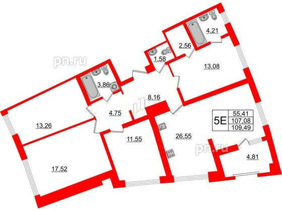 Квартира в ЖК Морская набережная.SeaView 2, 4 комнатная, 109.49 м², 3 этаж