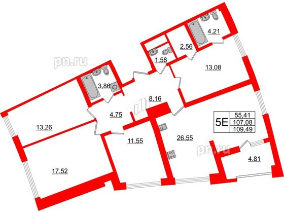 Квартира в ЖК Морская набережная.SeaView 2, 4 комнатная, 109.49 м², 5 этаж