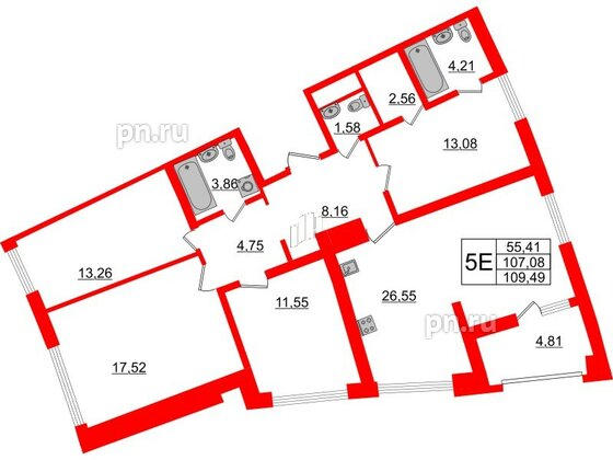 Квартира в ЖК Морская набережная.SeaView 2, 4 комнатная, 109.49 м², 8 этаж