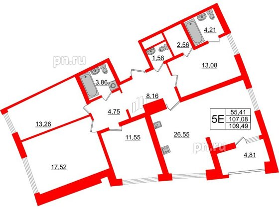 Квартира в ЖК Морская набережная.SeaView 2, 4 комнатная, 109.49 м², 12 этаж