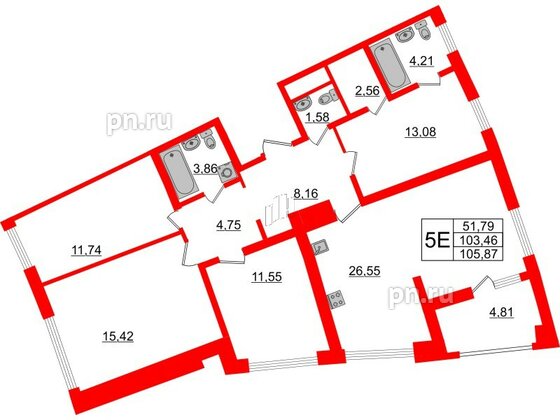 Квартира в ЖК Морская набережная.SeaView 2, 4 комнатная, 105.87 м², 14 этаж