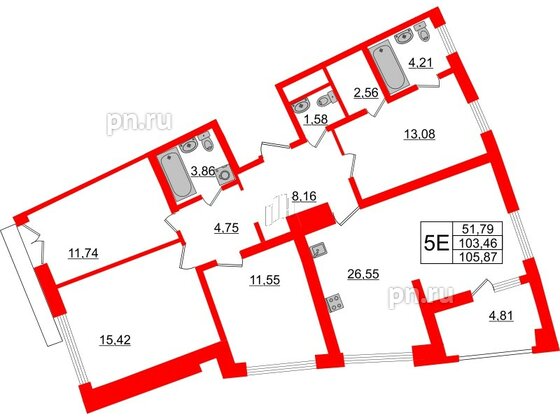 Квартира в ЖК Морская набережная.SeaView 2, 4 комнатная, 105.87 м², 16 этаж