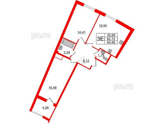 Квартира в ЖК Морская набережная.SeaView 2, 2 комнатная, 64.85 м², 8 этаж