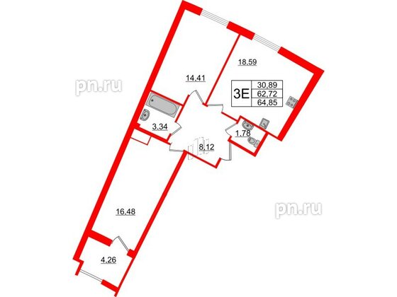 Квартира в ЖК Морская набережная.SeaView 2, 2 комнатная, 64.85 м², 10 этаж