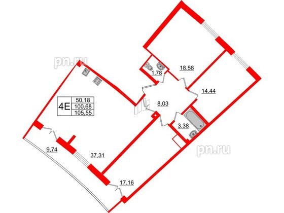 Квартира в ЖК Морская набережная.SeaView 2, 3 комнатная, 105.55 м², 16 этаж