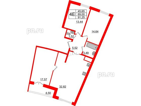 Квартира в ЖК Морская набережная.SeaView 2, 3 комнатная, 91.25 м², 16 этаж