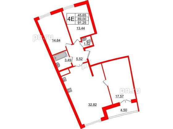 Квартира в ЖК Морская набережная.SeaView 2, 3 комнатная, 91.25 м², 16 этаж