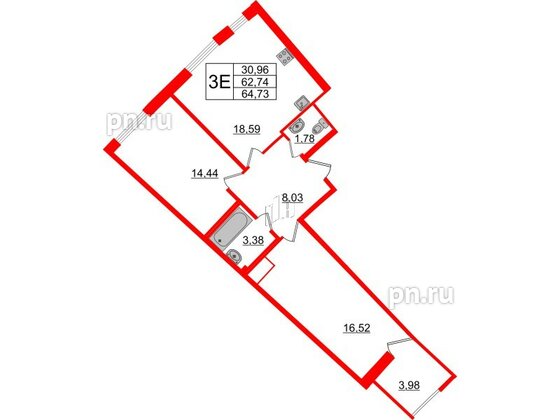 Квартира в ЖК Морская набережная.SeaView 2, 2 комнатная, 64.73 м², 10 этаж