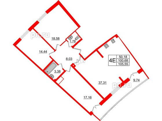 Квартира в ЖК Морская набережная.SeaView 2, 3 комнатная, 105.55 м², 16 этаж