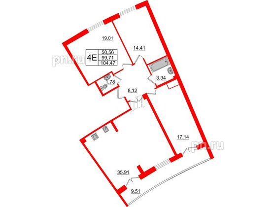 Квартира в ЖК Морская набережная.SeaView 2, 3 комнатная, 104.47 м², 16 этаж